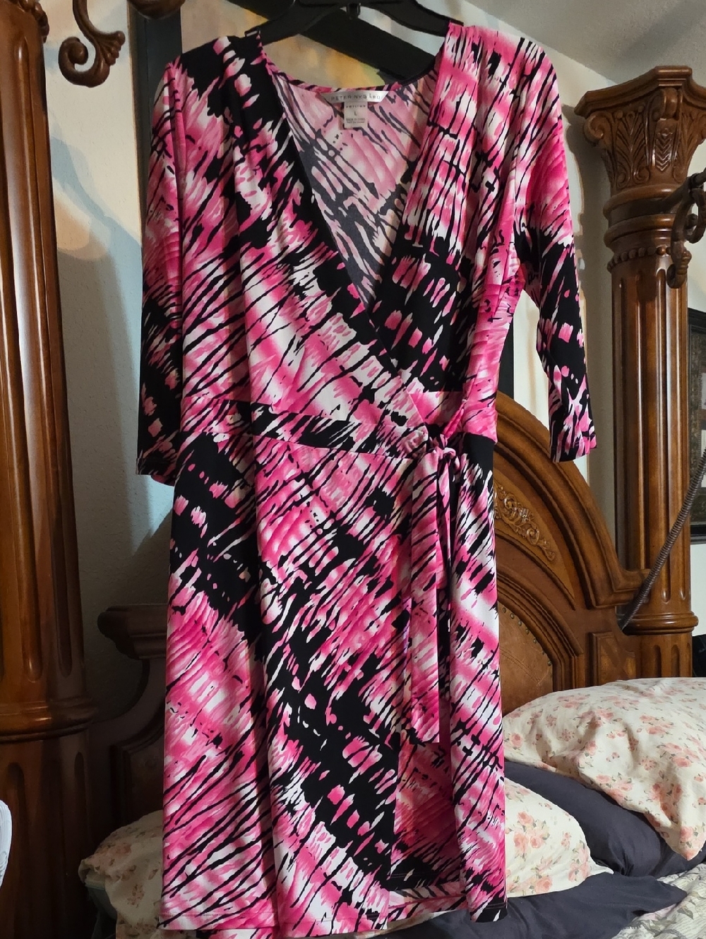 Peter Nygard Pink and Black Abstract Wrap Dress